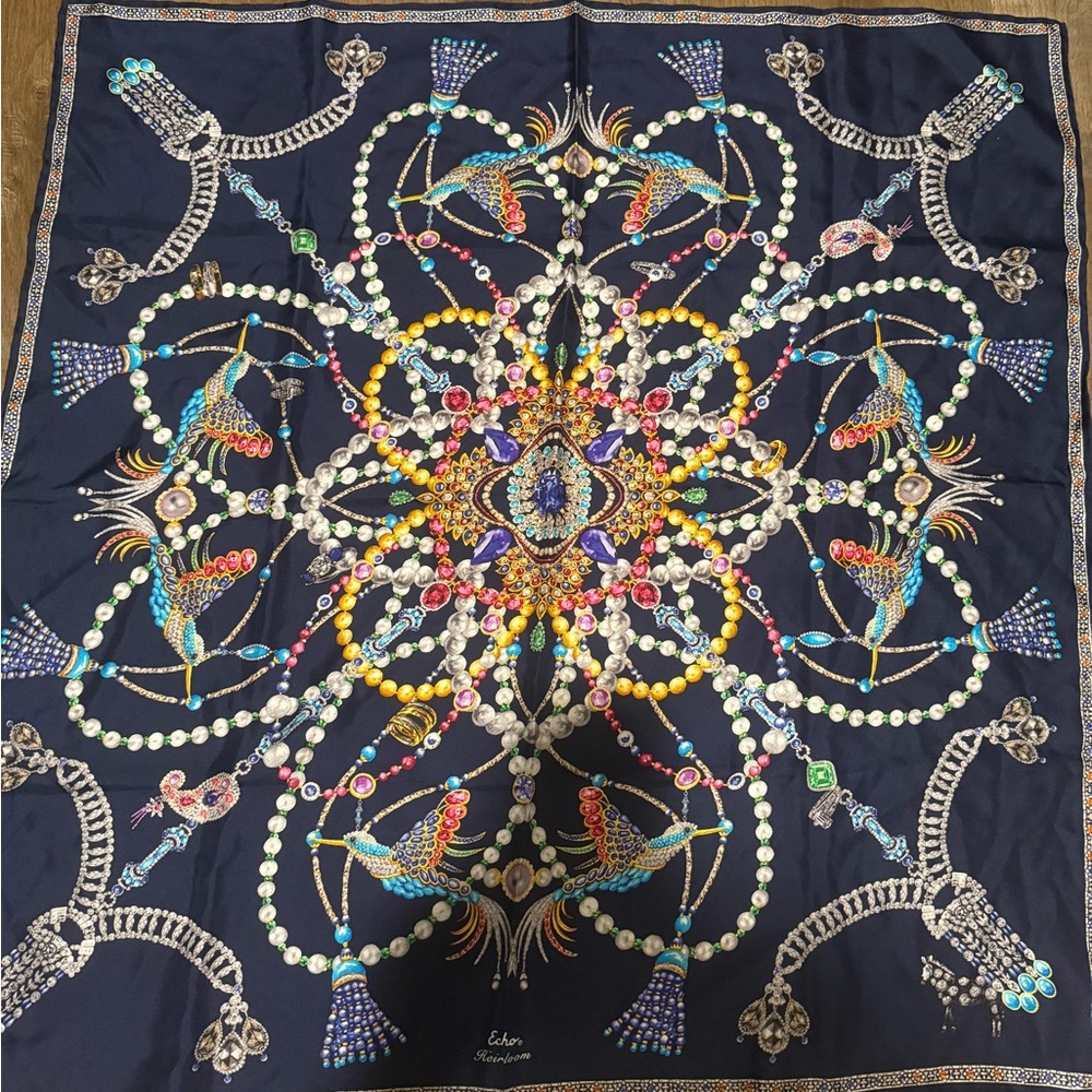 Echo Navy and Teal Silk Scarf